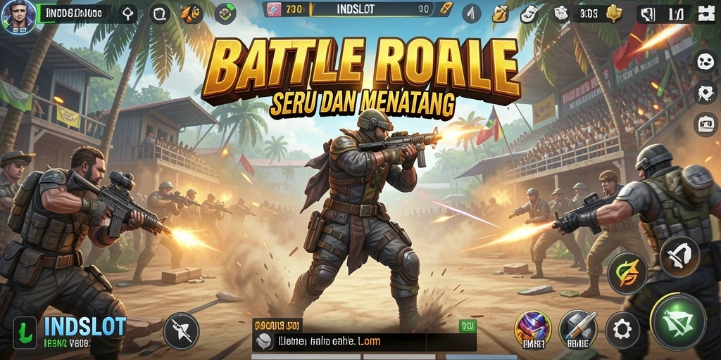 Tangkapan layar gameplay INDSLOT menampilkan aksi seru dalam mode Battle Royale.