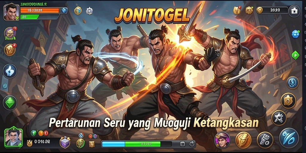 Tampilan gameplay seru di JONITOGEL saat pertarungan berlangsung.