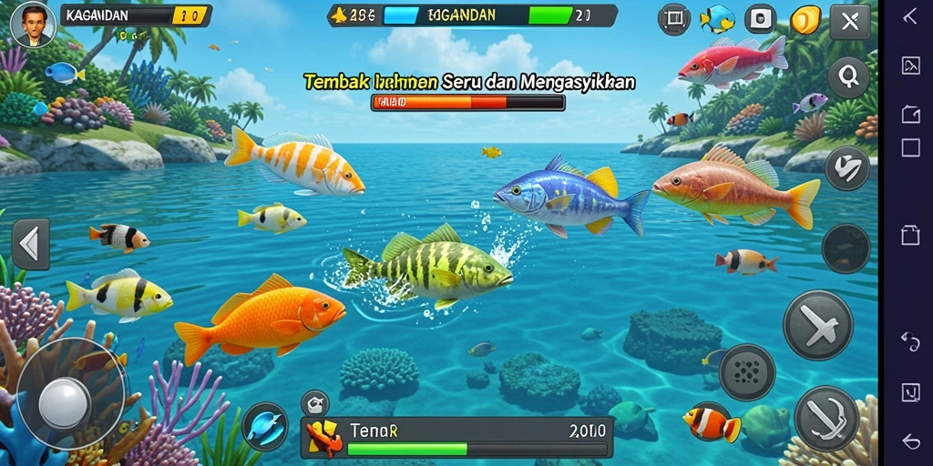 Tampilan screenshot gameplay seru KAGANDAN saat berburu ikan.