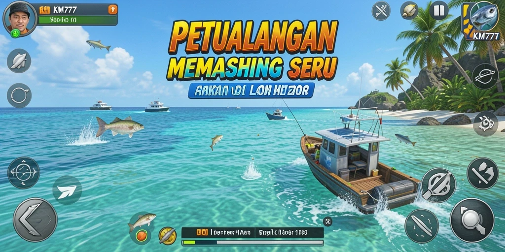 Screenshot gameplay KM777 menampilkan aksi menangkap ikan yang seru dan menyenangkan.