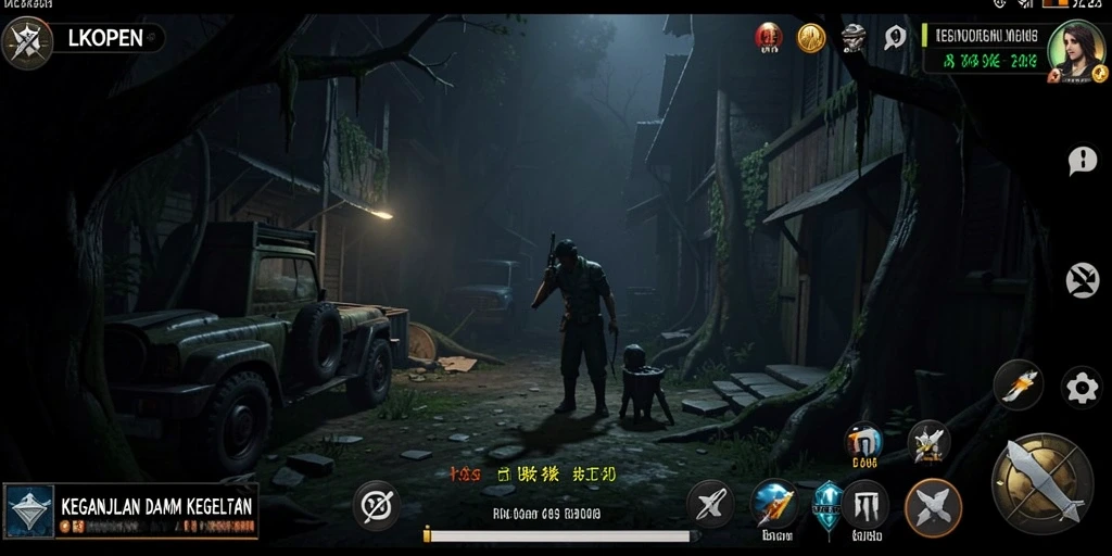 Menampilkan gameplay menyeramkan di malam yang kelam.