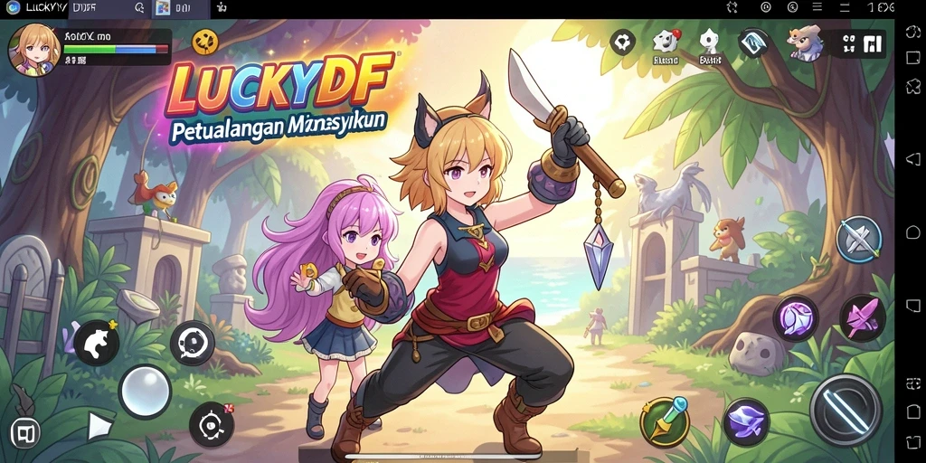 Tangkapan layar gameplay menarik dari LUCKYDF dengan karakter Anime dinamis.