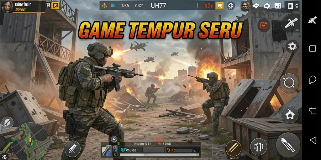 Tampilan gameplay UH77 yang intens dengan aksi taktis.